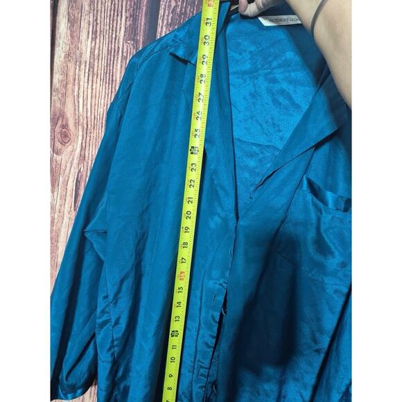 VICTORIA'S SECRET SILK PAJAMA Top Shirt Dress Size M Blue Emerald Pocket - Picture 6 of 8